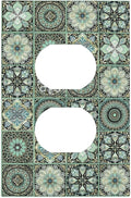 Moroccan Mandala Tile Floral Talavera Tiles Outlet Covers 1 Gang Duplex Light Switch Cover Decorative Switch Plates Electrical Receptacle Faceplate Wall Plate for Bathroom Kitchen Decor