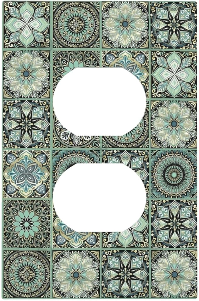 Moroccan Mandala Tile Floral Talavera Tiles Outlet Covers 1 Gang Duplex Light Switch Cover Decorative Switch Plates Electrical Receptacle Faceplate Wall Plate for Bathroom Kitchen Decor