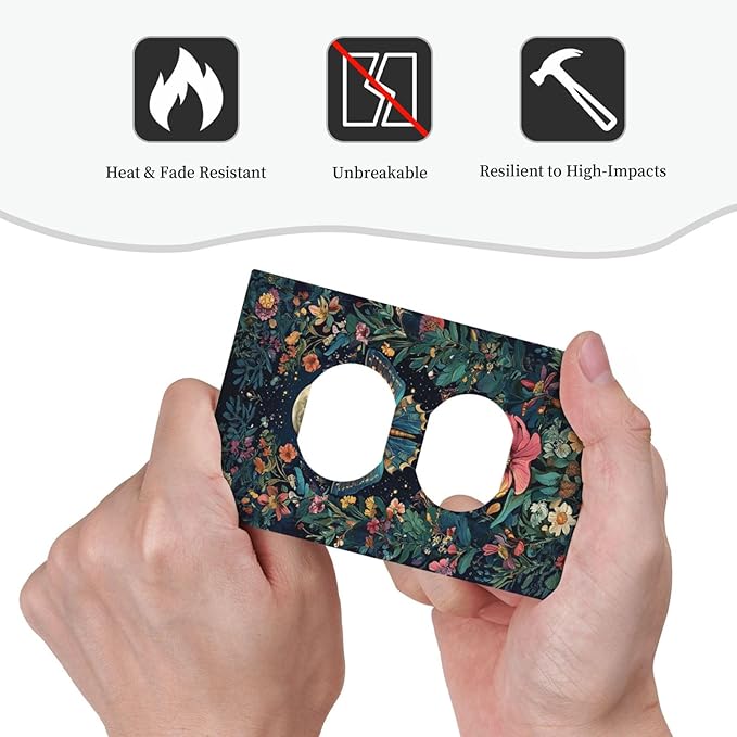 Outlet Covers Bohemian Moon Butterfly Floral 1 Gang Duplex Light Switch Cover Plate Decorative Switch Plate Covers Electrical Socket Cover for Bedroom Cabin Decor