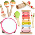 Baby Musical Instruments - Montessori Wooden Musical Toys for Toddlers 1-3, Xylophone Maracas Tambourine Percussion Set, Kids Preschool Music Learning Toys, Educational Birthday Gifts (Rainbow)