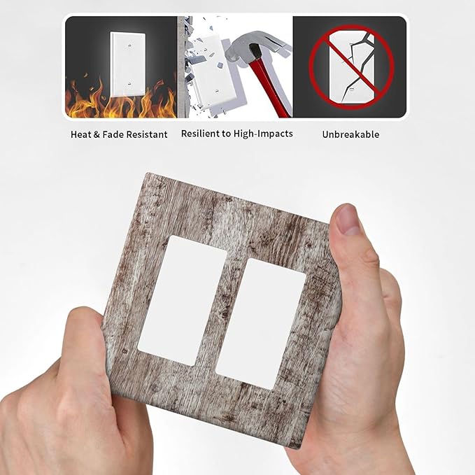 Decorative Outlet Covers Rustic Wood Grey Brown Vintage Wooden Plank 2 Gang Double Rocker Light Switch Cover Decorative Switch plates Electrical Wallplates GFCI Receptacle for Farmhouse Home