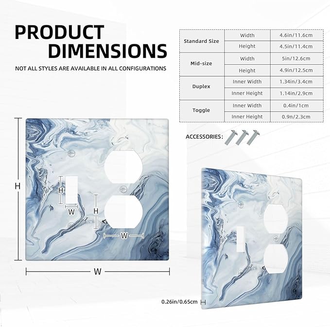 Wallplates Blue Marble Pattern 1 Toggle 1 Duplex Switch Plate Electrical GFCI Faceplate Decorative Light Switch Covers for Bedroom living Room Decor