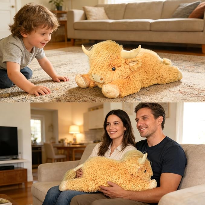 WDXDSOB Weighted Highland Cow Stuffed Animals, 4.2 Lbs Weighted Highland Cow Plush for Kids & Adults, 21.6 Inch Large Cattle Pillow Toy Gift for Christmas Birthday Gift