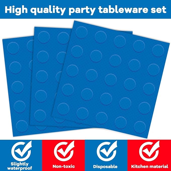 96Pcs Building Block Plates and Napkins Birthday Party Supplies Bricks Paper Dessert Plates Forks Building Block Tableware Set Disposable for 24 Guests Kids Boys Birthday Baby shower Party Decorations