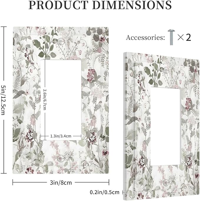 Boho Floral Leaf Vintage Watercolor Flower Decorative Outlet Covers 1 Gang Single Rocker Light Switch Cover Plate Wall Plates GFCI Faceplate for Farmhouse Bedroom Decor