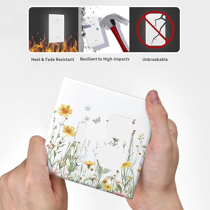 Outlet Covers Rustic Colorful Floral Butterfly Watercolor Flowers 2 Gang Decorative Switch Plates 1 Toggle Duplex Combo Light Switch Cover GFCI Socket Cover WallPlates for Bathroom Bedroom