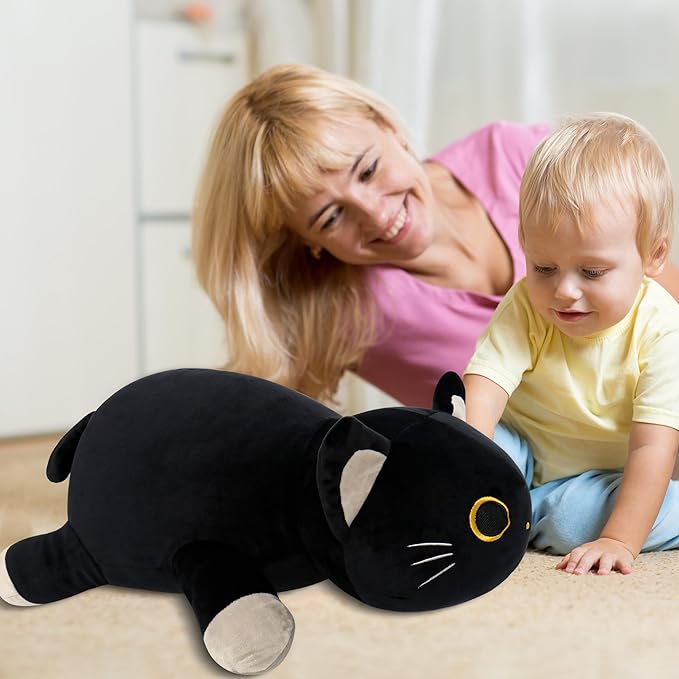 Wepop 24" Black Cat Plush Weighted Stuffed Animals, 4.2lbs Weighted Black Cat Pillow Giant Cat Stuffed Animal Cuddle Plushies Gift for Kids Adults