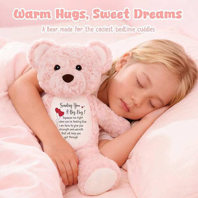 Soft Teddy Bear Plush Toy, A Big Hug Get Well Soon Sympathy Bear for Kids, Grief Sympathy Gifts for Women, Kids, Adults, Thinking of You Condolences Memorial Loved Present 15" (Pink Curly)