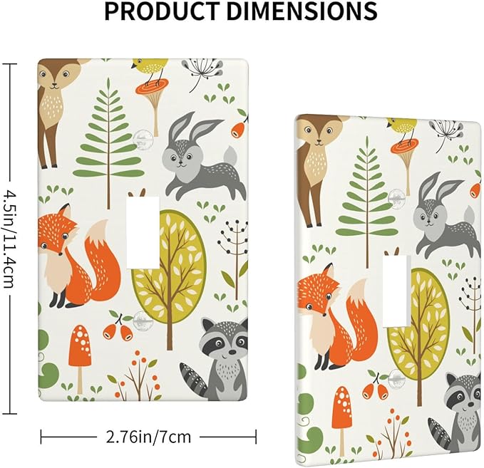 Woodland Forest Animals 1-Gang Toggle Light Switch Plate, Forest Mushroom Wall Plate for Nursery, Kids Room, Playroom & Cabin