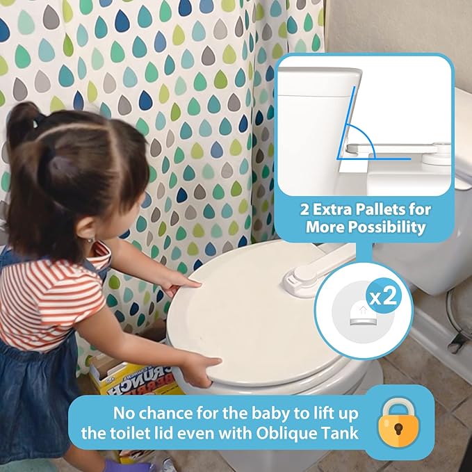 4our Kiddies Baby Toilet Lock for Child Safety, Baby Proof Toilet Seat Lock with Extra Pallet Fit for Most Standard Toilet, Easy Intallation Toilet Lid Lock with Extra 3M Adhesive (2 Pack)