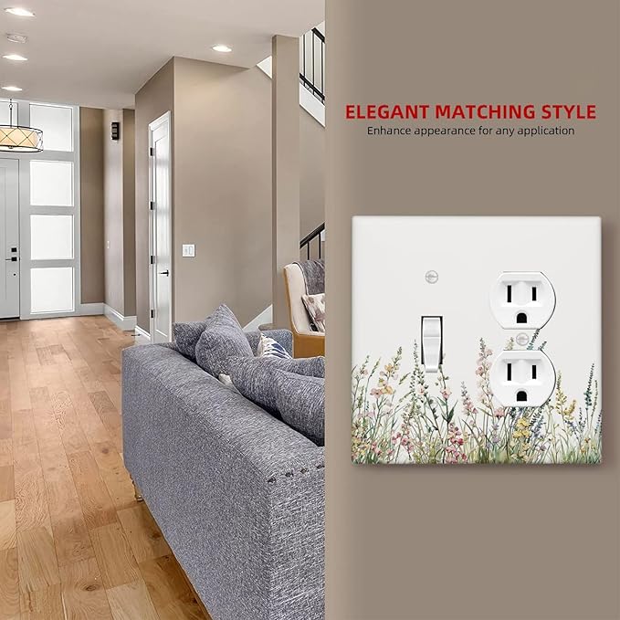 Wallplates Boho Wildflower Green Leaves Rustic Floral Botanical 1 Toggle 1 Duplex Switch Plate Electrical GFCI Faceplate Decorative Light Switch Covers for Bedroom living Room Decor