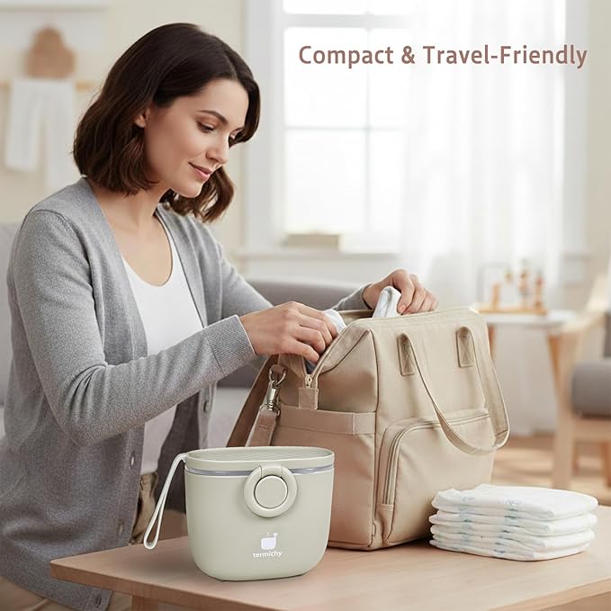 Termichy Baby Formula Dispenser, Portable Milk Powder Dispenser Container with Carry Handle and Scoop for Travel Outdoor Activities with Baby Infant, 8.8OZ, 0.55LB, 250g, 500ml(Full Khaki)