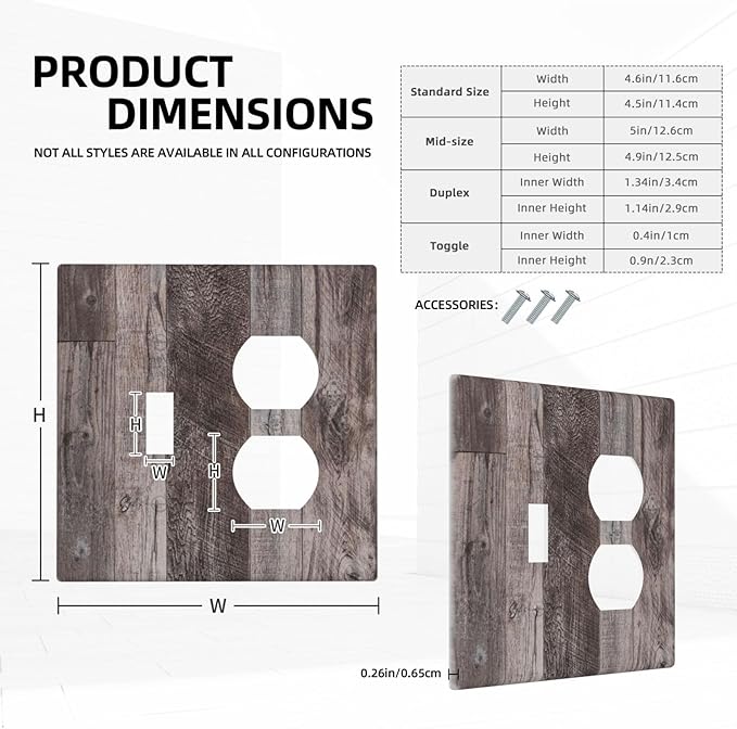 Wallplates Rustic Dark Grey Wood Retro Country Wooden 1 Toggle 1 Duplex Switch Plate Electrical GFCI Faceplate Decorative Light Switch Covers for Farmhouse Cabin Decor