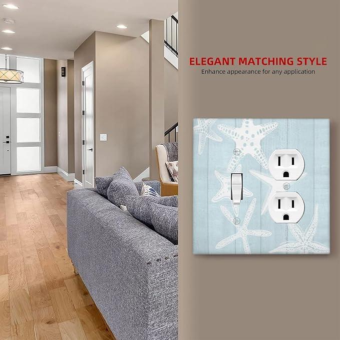 Beach Starfish Vintage Wood Rustic Country Ocean Wallplates 1 Toggle 1 Duplex Switch Plate Electrical GFCI Faceplate Decorative Light Switch Covers for Farmhouse Kids Room Decor