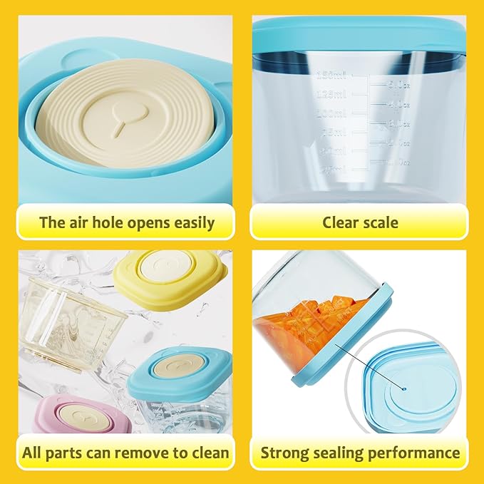 Baby Food Containers - 5 oz Food and Snack Storage Jars with Sealing Lids, Safe and Durable, Freezer, Microwave and Dishwasher Safe