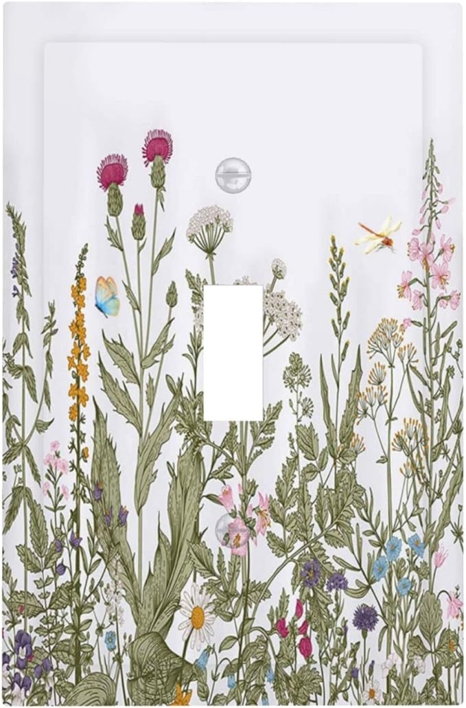 Rustic Wild Floral Vintage Teal Botanical Single Toggle Wall Plates Switchplate Covers Decorative 1 Gang Light Switch Cover for Kitchen Living Room Accessories Decor