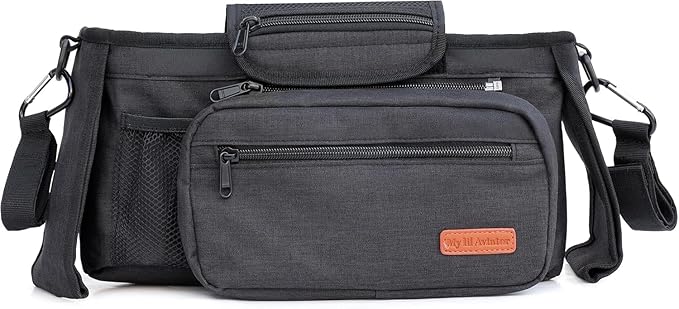 Universal Stroller Organizer Bag with 2 Insulated Cup Holder, Durable Detachable Phone Bag and Shoulder Strap – Fits for Pet Stroller Caddy, Uppababy, Baby Jogger, Britax, Doona, Nuna