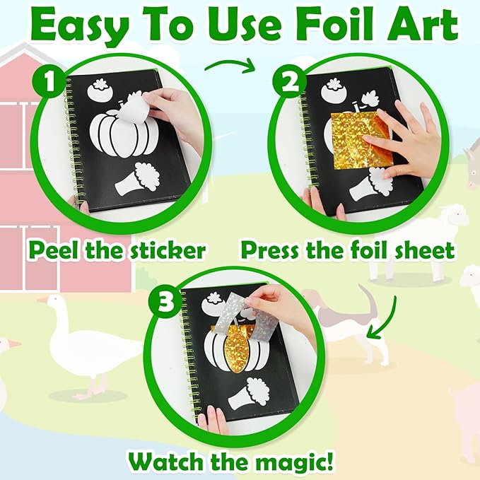 FUNNYB&G Foil Art Crafts for Kids Ages 4-8: Mother's Day 2026, Birthday Gift for Kids, Art and Crafts Supplies, Party Favors, Creative Toys for Kids 4 5 6 7 8 9 Years Old(Farm)