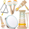 Baby Musical Instruments - Toddler Musical Toys Montessori Wooden Xylophone Maracas Tambourine Percussion Set for 1 2 3 Year Old, Kids Educational Music Learning Toys, Birthday Gifts for Boys Girls