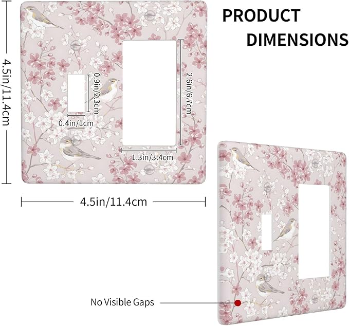 Pink Sakura Cherry Blossom Vintage Bird Floral Flower Outlet Covers 1 Toggle 1 Rocker Combination Decorative Wall Plate Electrical Switch Plates Light Switch Cover Plate for Bedroom Living Room Decor