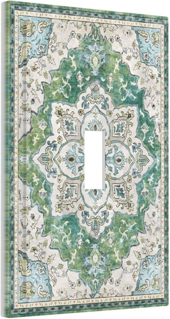 Sage Green Boho Vintage Floral Decorative Light Switch Cover 1 Gang Single Toggle Device Electrical Faceplate Switchplates Decorator Outlet Wall Plate for Bedroom Living Room Decor