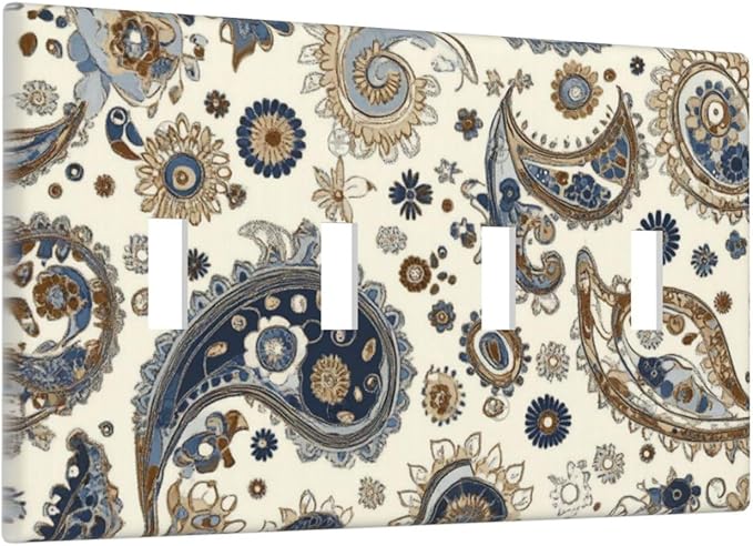Light Switch Covers Doodle Style Floral Abstract Teardrop Quad Toggle Electrical Faceplate 4 Gang Wall Plate Decorative Switch Plates For Bed Room Living Room Decor