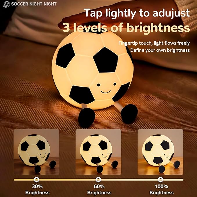 Soccer Night Light for Kids, Adjustable and Timed Silicone Night Lamp, Nursery Bedroom Soccer Lamp Party Decoration Suitable for Boys and Girls