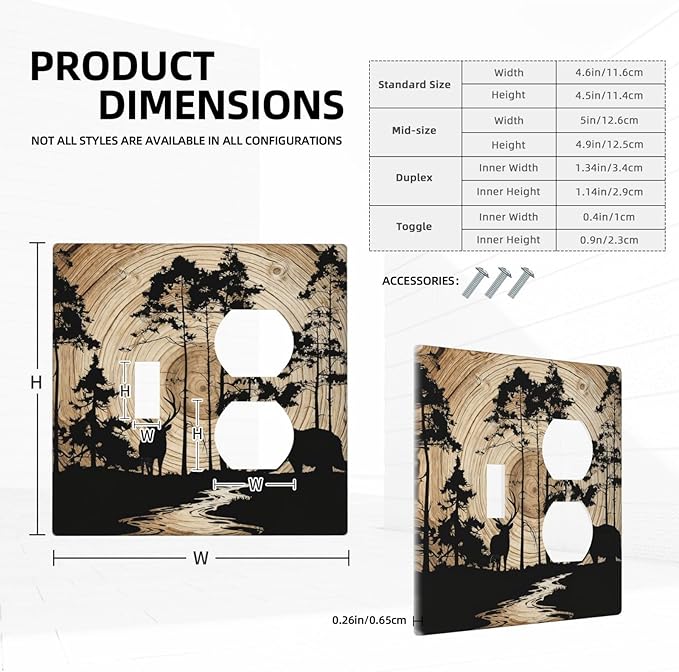 Rustic Forest Antler Black Bear Deer Silhouettes Wallplates 1 Toggle 1 Duplex Switch Plate Electrical GFCI Faceplate Decorative Light Switch Covers for Farmhouse Home Decor