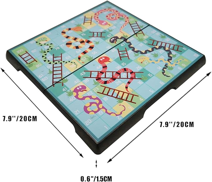 Mini Snakes and Ladders Board Game Set -7.9″, Magnetic Travel Board Game, Family Fun Toys/Gift for Kids