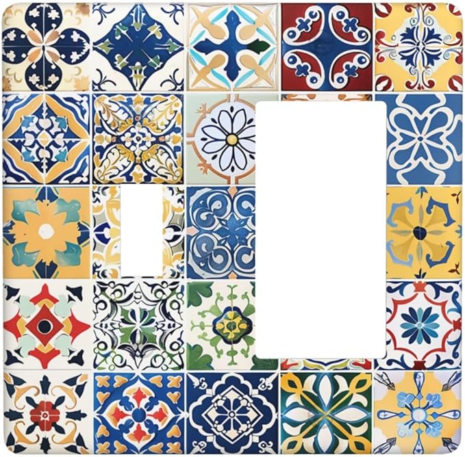 Outlet Covers Moroccan Traditional Mexican Talavera Til 1 Toggle 1 Rocker Combination Decorative Wall Plate Electrical Switch Plates Light Switch Cover Plate for Kitchen Home Decor
