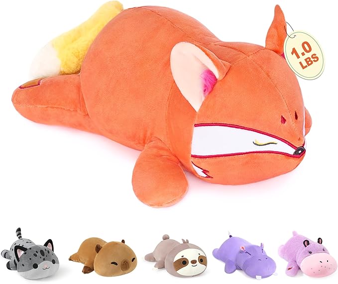 Onsoyours Original Red Wheat Fox Weighted Stuffed Animal, Cute Weighted Positive Fox Plush Pillow Toy Soft Plushies Gift for Kids & Adults（9.8", 1.0 Lbs）
