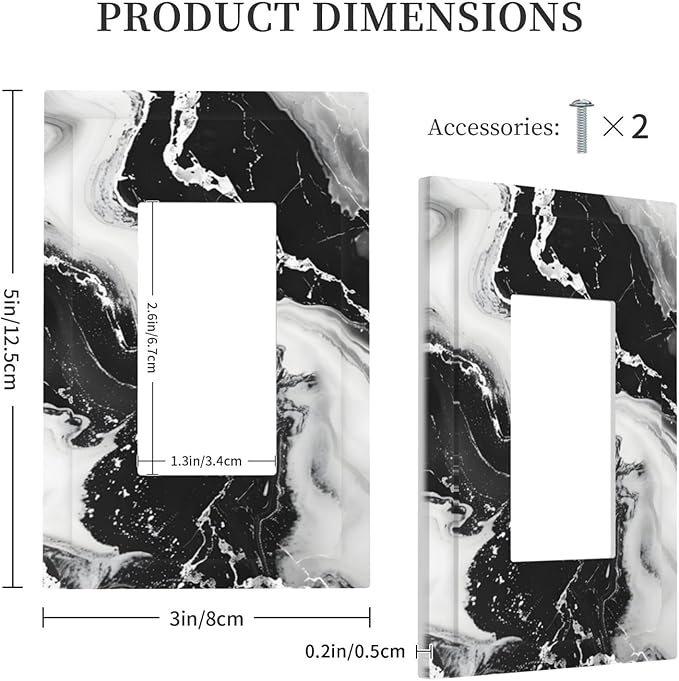 Ink Painting Marble Black White Abstract Luxurious Print Decorative Outlet Covers 1 Gang Single Rocker Light Switch Cover Plate Wall Plates GFCI Faceplate for Kitchen Office Decor