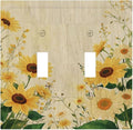 Decorative Switch Plate Cover with Vintage Botanical Sunflower Field Design 2 Gang Wall Plate Unique Double Toggle Double Light Switch Covers for Nature Yellow Blooms Wall Decor