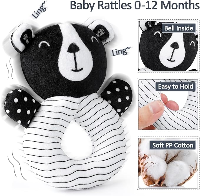 Joyreal High Contrast Baby Toys for Newborn, Black and White Baby Sensory Toys with Car Seat Toys,Infant Toys with Black White Cards Book, Montessori Toys for Baby Gifts