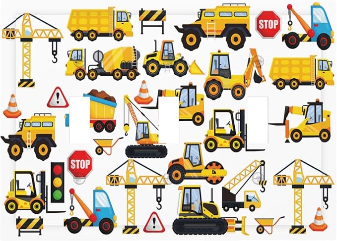 Truck Car Vehicle Transport Decorative 3 Gang Light Switch Cover Cartoon Construction Kids Boys Girls Nursery Bedroom Classroom Triple Toggle Outlet Electrical Switch Socket Plug Face Plate Cover
