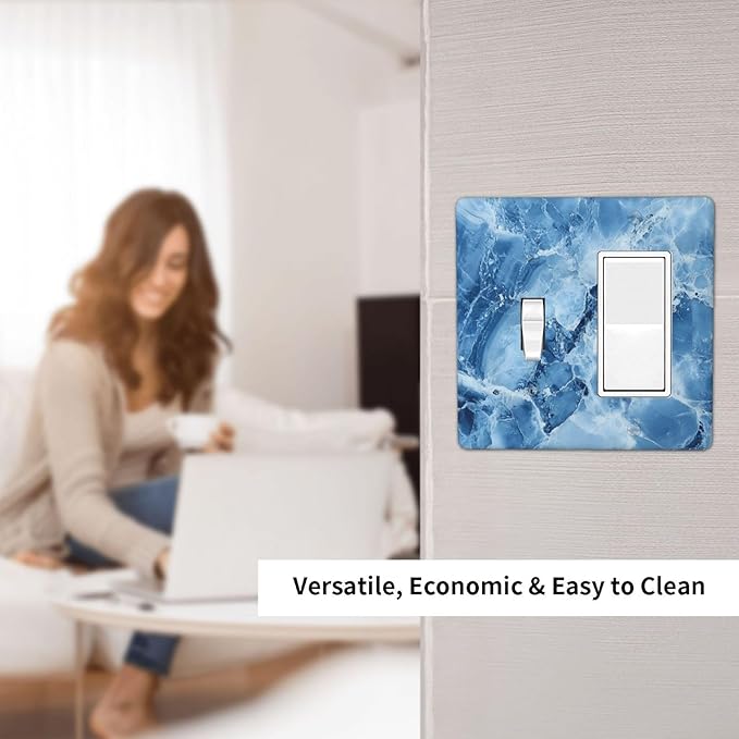 Light Switch Cover Blue Marble Abstract Luxury Modern 2 Gang Toggle Rocker Combo Socket Cover Wall Plates Decorative Switch Plates and Outlet Covers for Bathroom Bedroom Decor