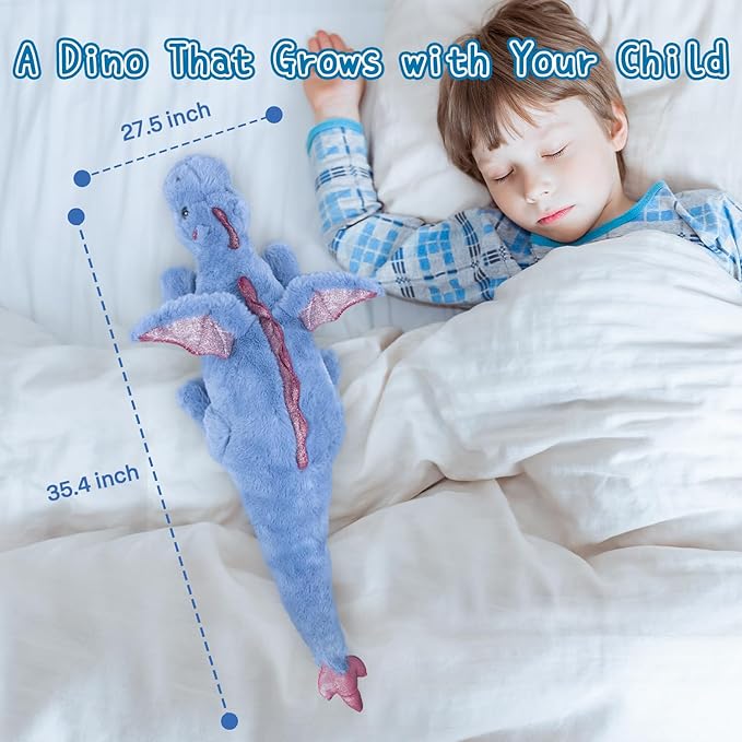 Weighted Stuffed Animal 5Lbs 35.4", Heavy Soft Dragon Plush Toy, Blue Weighted Dragon Stuffed Animal for Kids and Adults, for Comfort and Relaxation
