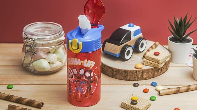 Zak Designs Marvel Spider-Man Kids Water Bottle with Spout Cover and Carrying Loop, Durable Plastic, Leak-Proof Water Bottle Design for Travel (16 oz, 2-Pack, Spidey and His Amazing Friends)