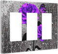 Purple Gray Rose Butterfly 3-Gang Rocker/Decorator Wall Plate Cute Romantic Gray Blossom Flowers Floral Decorative Screwless Triple Device Light Receptacle GFCI Outlet Switch Faceplate Cover Dimmer
