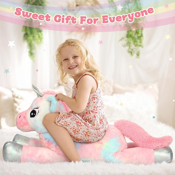 BENINY 43in Giant Unicorn Stuffed Animal Plush Toy, Big Rainbow Cuddly Toys for Girls, Large Birthday Gifts Bedroom Decor