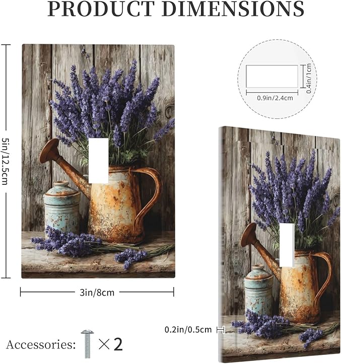 Rustic Flowers Lavender Purple Floral Oil Painting Decorative Light Switch Cover 1 Gang Single Toggle Device Electrical Faceplate Switchplates Decorator Outlet Wall Plate for Farmhouse Bedroom Decor