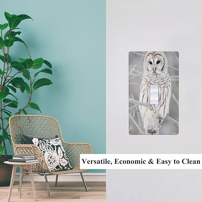 Snowy Owl Single Toggle Light Switch Cover, Cute Owl Perch on Tree 1-Gang Wall Plate 4.5 x 2.76 Inch for Living Room Kitchen Decor