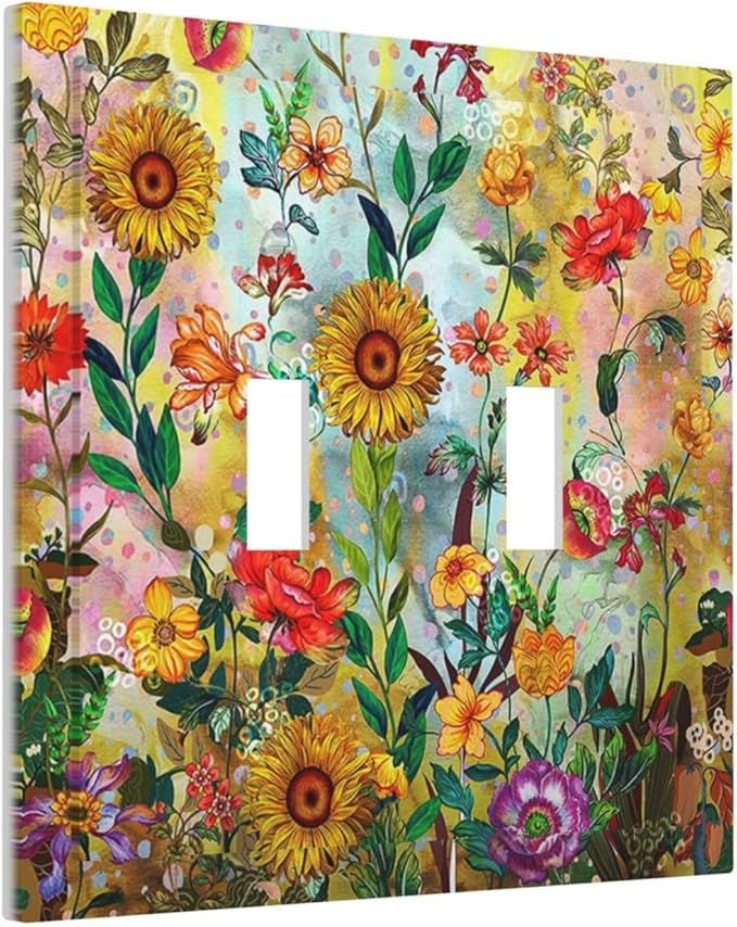 Fall Colorful Sunflower Floral 2 Gang Light Switch Cover Plate Double Toggle Wall Plate Decorative Outlet Cover Electrical Faceplate Switchplate for Bedroom Bathroom Kitchen Decor