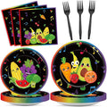 96 Pcs Dancing Fruit Party Plates and Napkins for Fruit Birthday Theme Supplies Dancing Fruits Themed Paper Dessert Plates Fruits Party Tableware Set for Kids 24 Guests Birthday Decoration