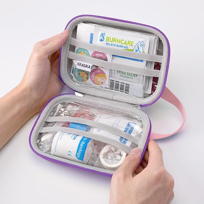 Mini First Aid Kit, 113 Pc. Water-Resistant Hard Toddler Kids Small Cute Case for Car, Home - TSA-Approved Travel Size