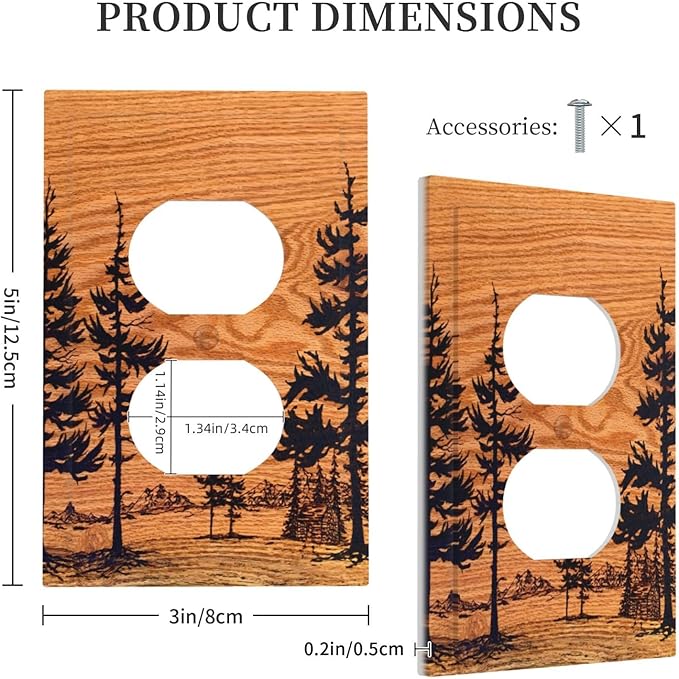 Pine Forest Natural Scenery Silhouette Wood Grain Outlet Covers 1 Gang Duplex Light Switch Cover Decorative Switch Plates Electrical Receptacle Faceplate Wall Plate for Farmhouse Home Decor