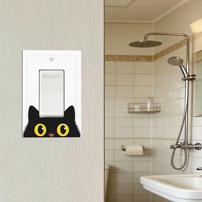 Peeking Cute Black Cat Single Rocker Switch Cover - 1-Gang Standard US Size Curious Cat Eyes Light Switch Covers for Cat Lover Decor