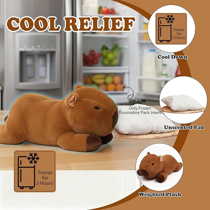 Weighted Heating Capybara Stuffed Animal - 2.2lb Weighted Heated Stuffed Animals 17in Microwave Warmth Hugs Capybara Plush Unscented Heatable & Coolable Pads for Kids Girl Adult