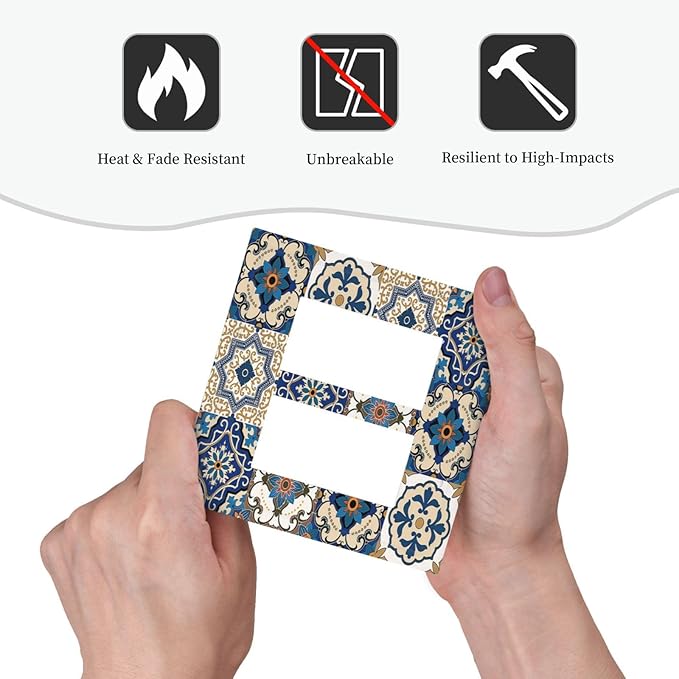 Decorative Outlet Covers Mandala Decorative Tile Talavera Moroccan Tiles 2 Gang Double GFCI Rocker Electrical Wall Panels Light Switch Cover Plate for Bedroom living Room Decor