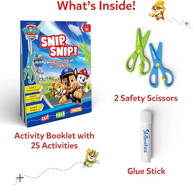 Skillmatics Scissor Skills Activity Book - Snip Snip PAW Patrol, 25 Cutting & Creative Activities for Preschoolers, Fine Motor Skills, Felt Craft Kit, Screen-Free Fun, Gifts for Ages 3, 4, 5, 6, 7